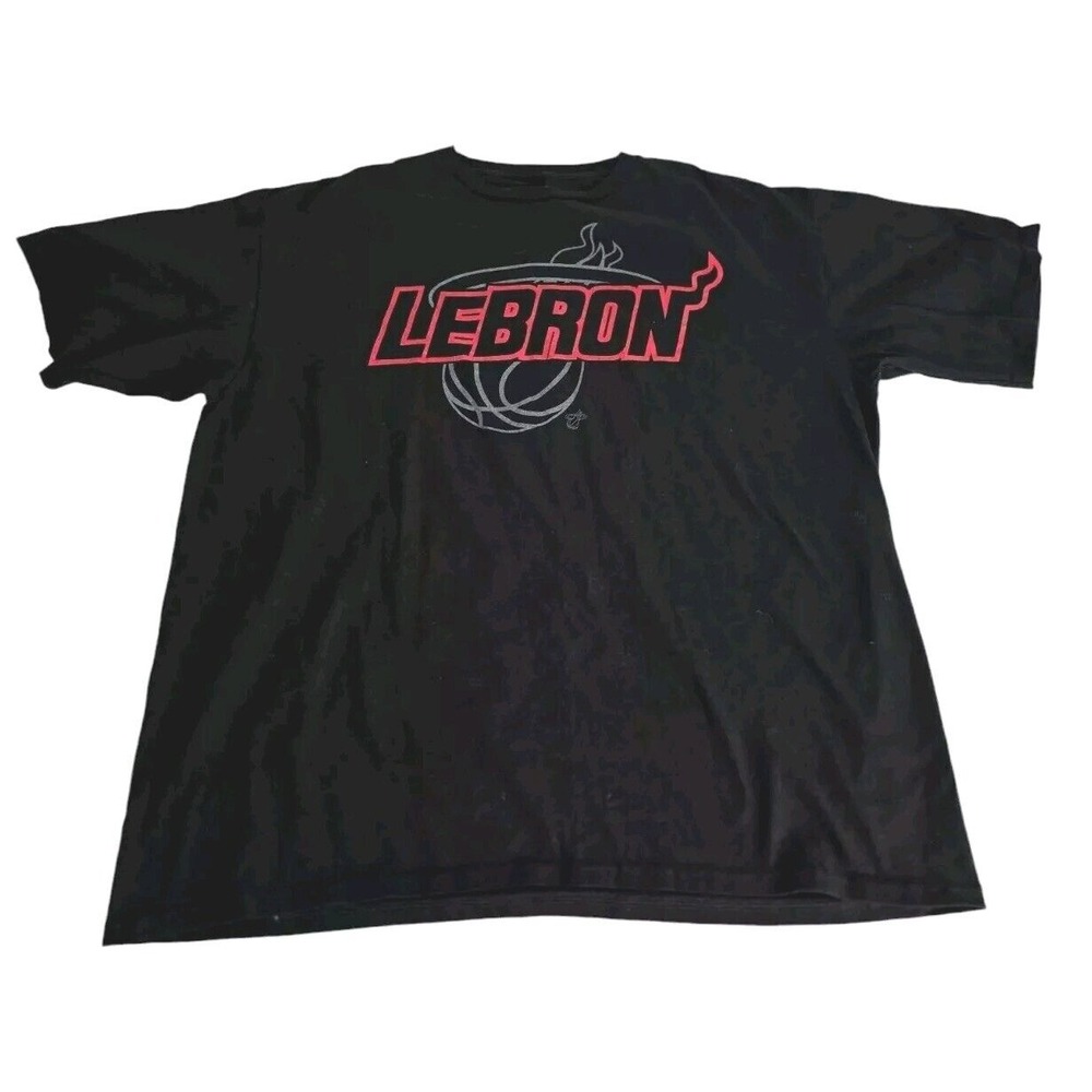 Majestic Mens Miami Heat 6 LeBron Bron‎ James Shirt Size 2XL Black Graphic Tee